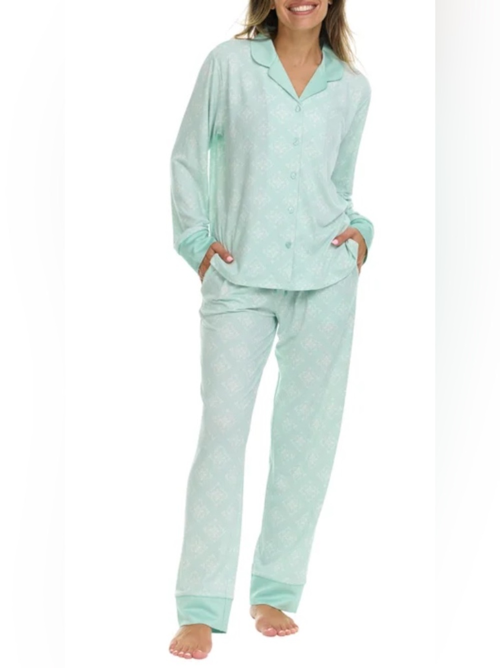 Flora Nikrooz Women's Pajama Set, 2-piece Mint Green Floral - Large